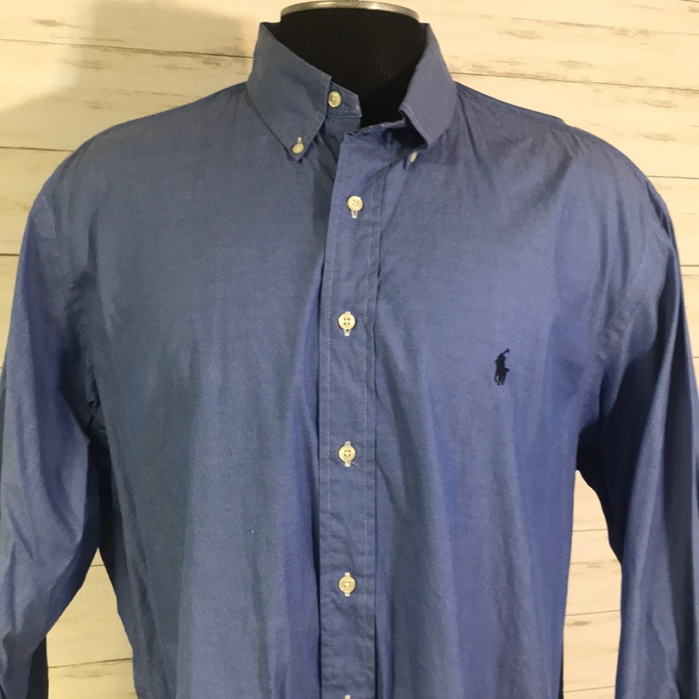 *EXC! Ralph Lauren Yarmouth Long Sleeve Dress Shirt 17/34-35 Blue Cotton Oxford